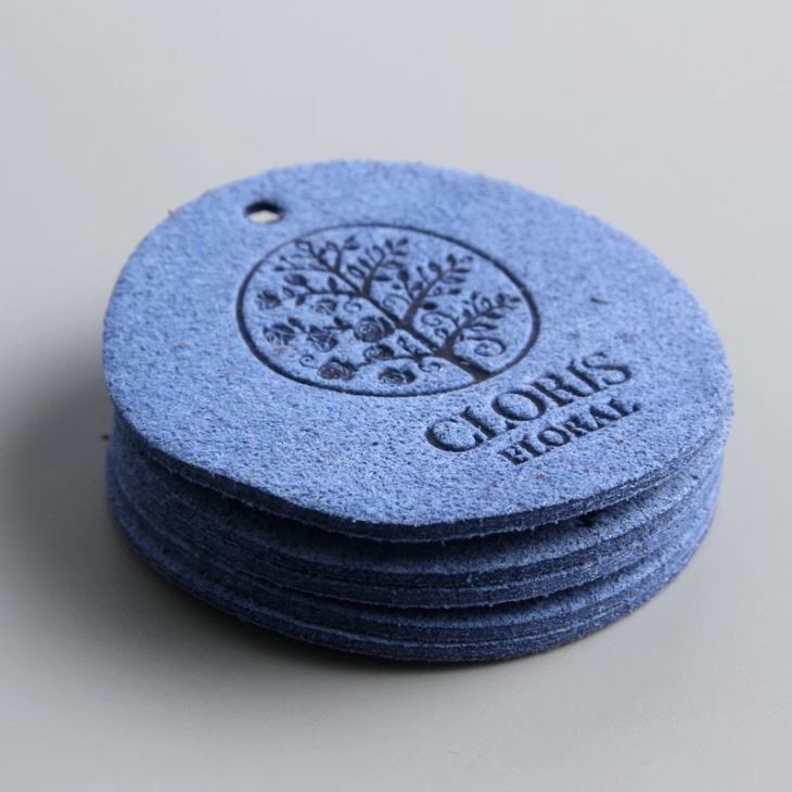 Custom fancy blue color microfiber leather label suede leather label